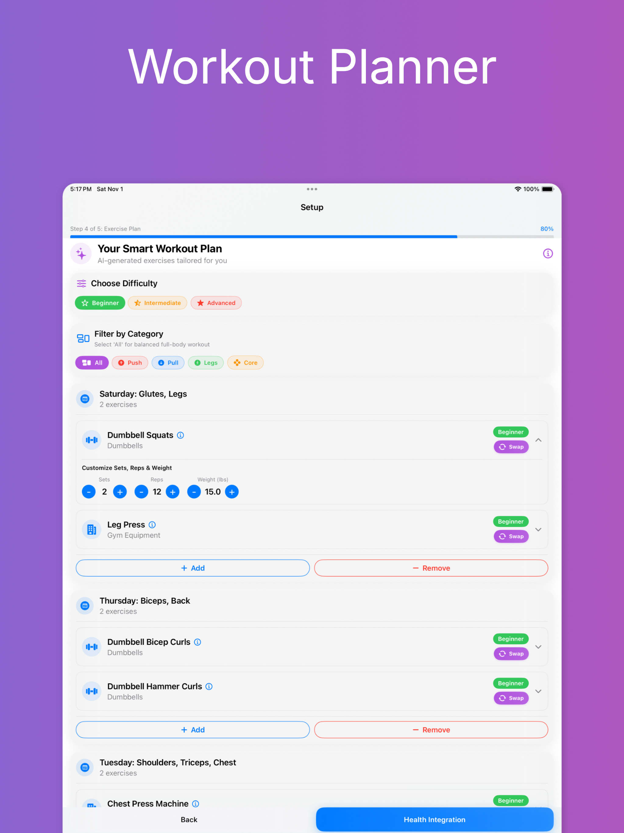Gain: Home Gym Workout Planner