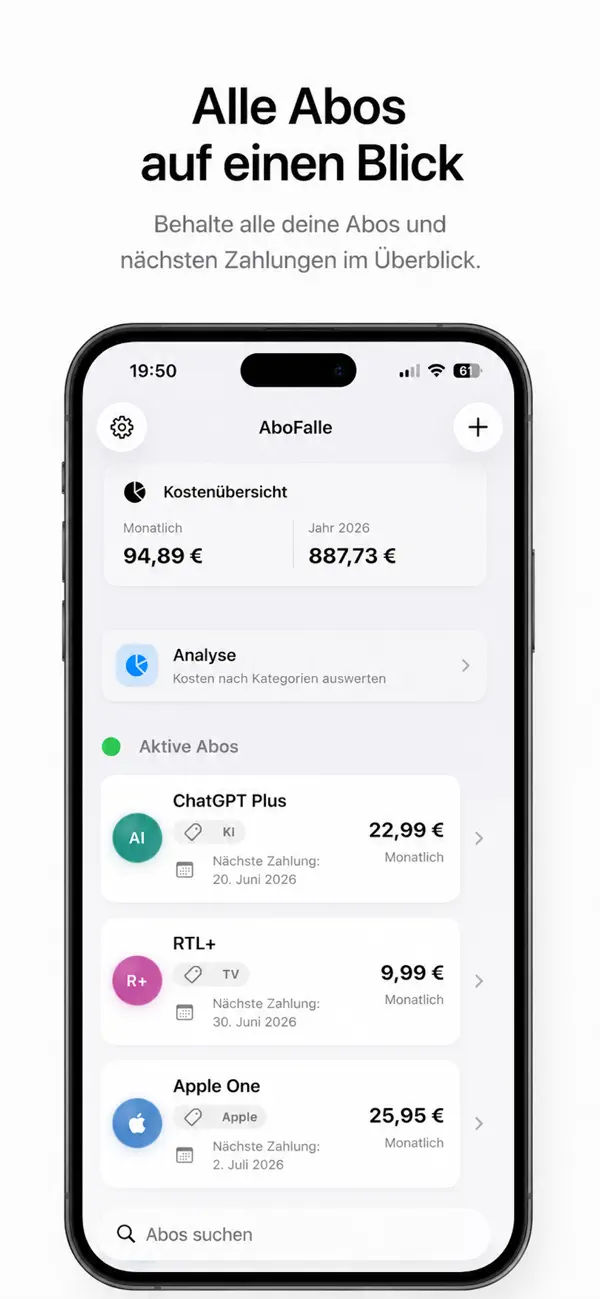 Screenshot #1 pour AboFalle – Abos verwalten