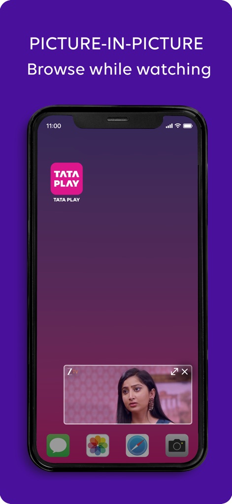 Tata Play - Live TV & DTH Pack - La funcionalidad Picture-in-Picture permite a los usuarios navegar por su dispositivo mientras continúan viendo su contenido favorito, manteniendo una ventana flotante del programa de televisión activo.