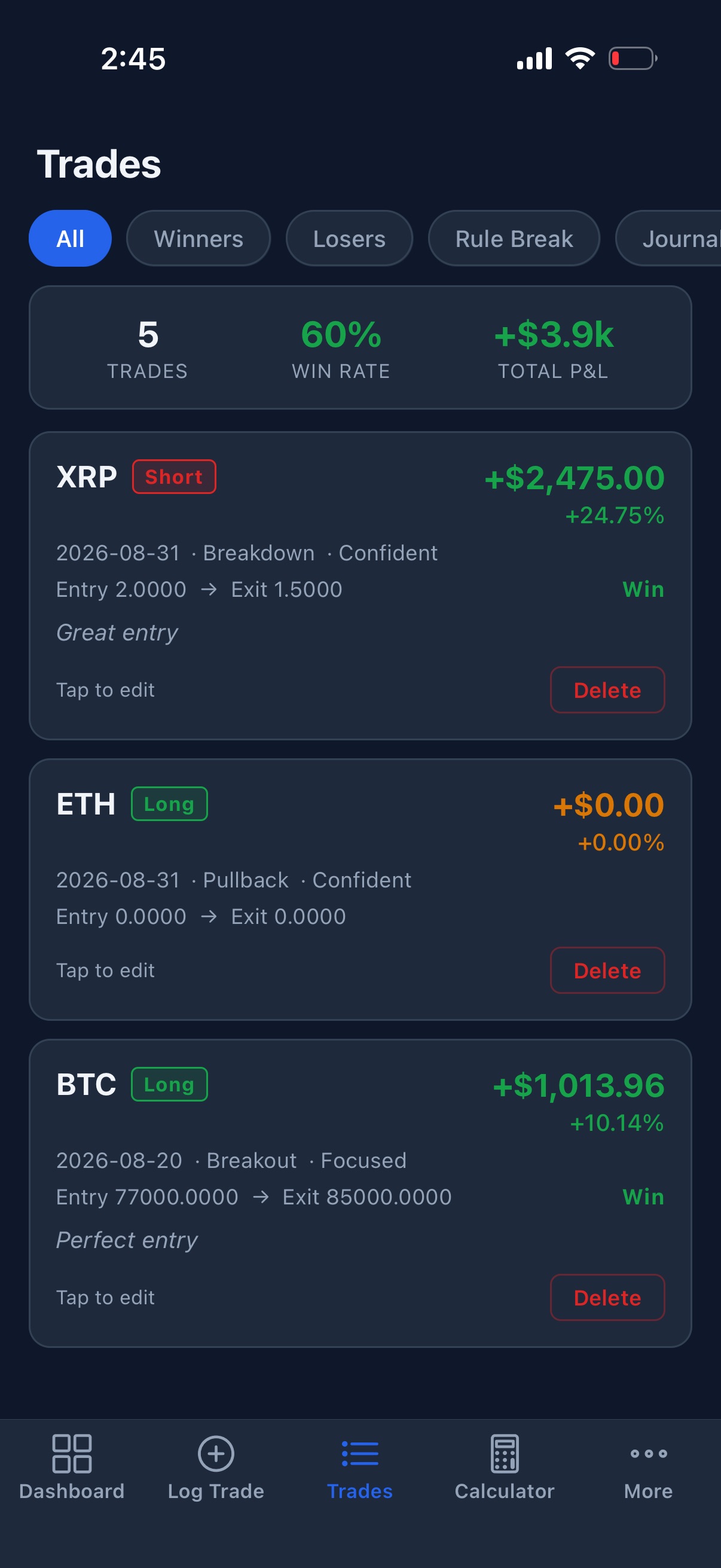 Screenshot 1 of FuturesEdge Trading Journal