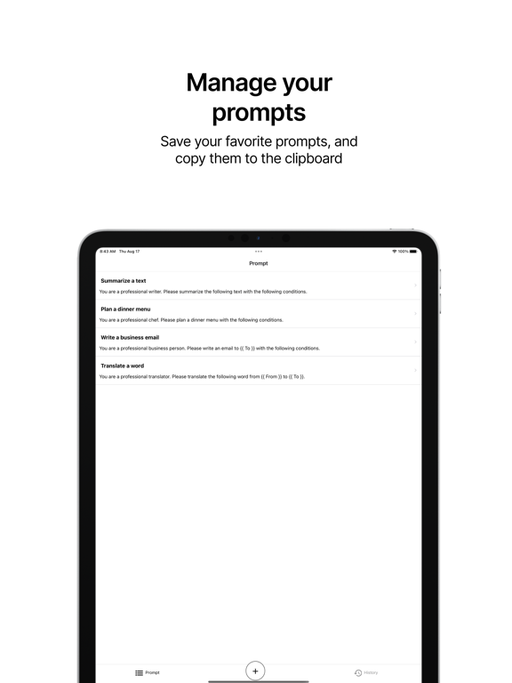 Prompt Manager iPad screenshot 1 - Productivity app