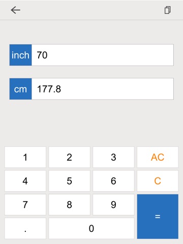 inch cm converter iPad screenshot