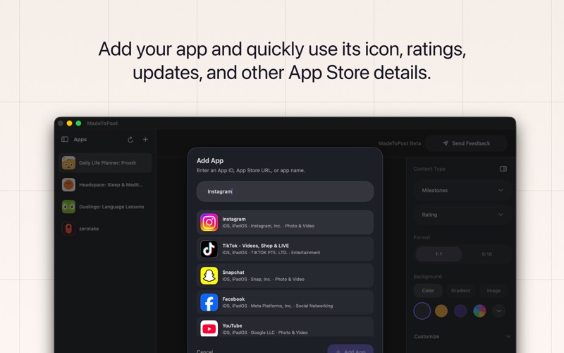 App Launch: MadeToPost iPhone screenshot