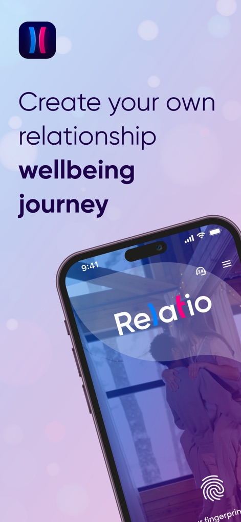Relatio: Paired Relationship - This initial screen welcomes users, showcasing the vibrant app icon and inviting them to embark on a personalized relationship wellbeing journey.