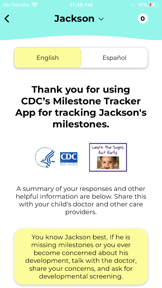 CDC's Milestone Tracker screenshot
