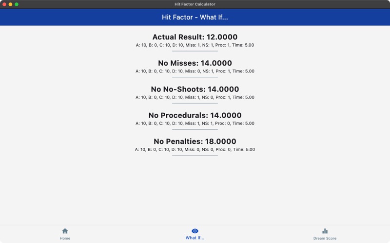 Hit Factor Calculator app screenshot