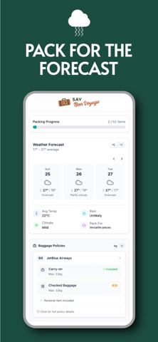 SayBonVoyage PackList screenshot