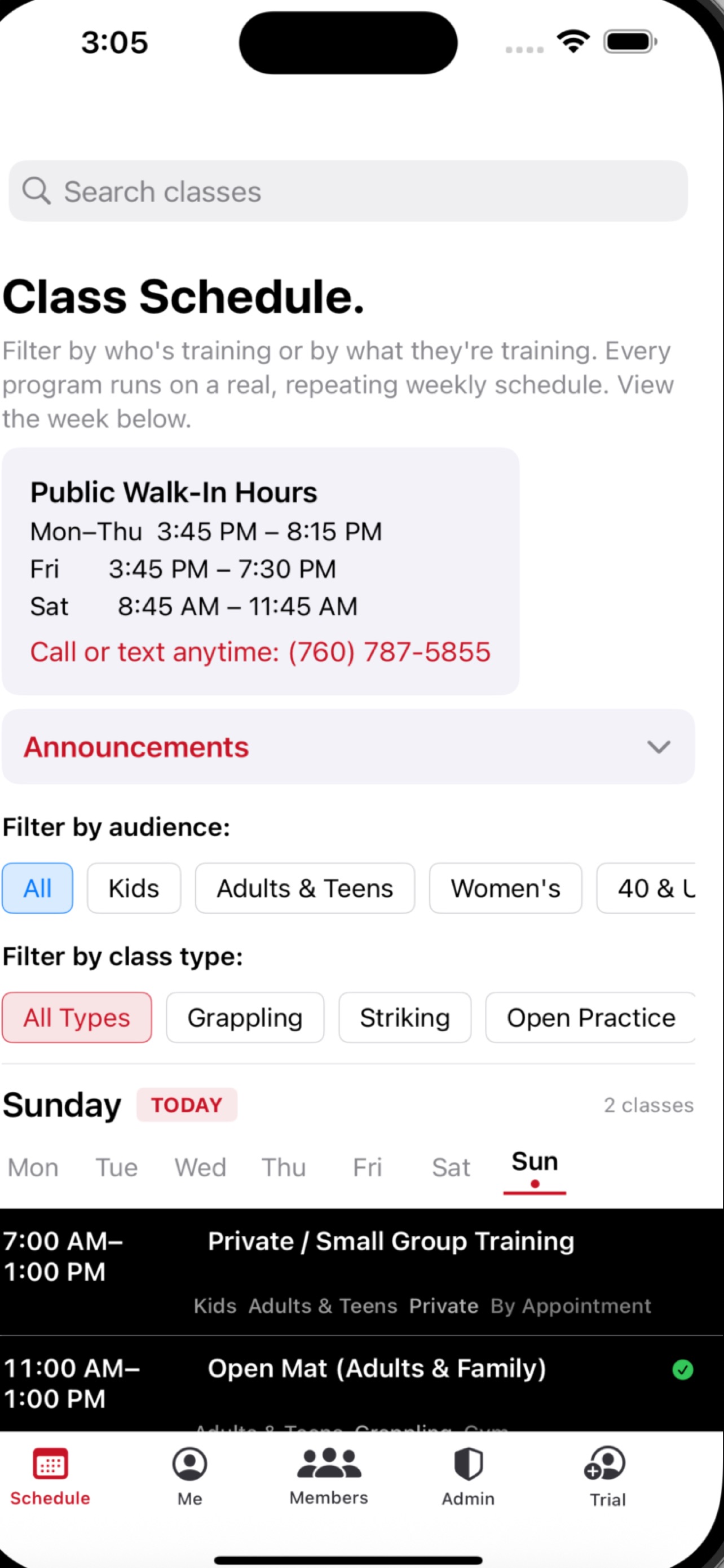 Screenshot 1 of Ramona MMA Schedule