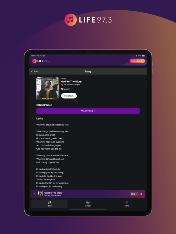 Life 97.3 iPad screenshot 5 - Music app