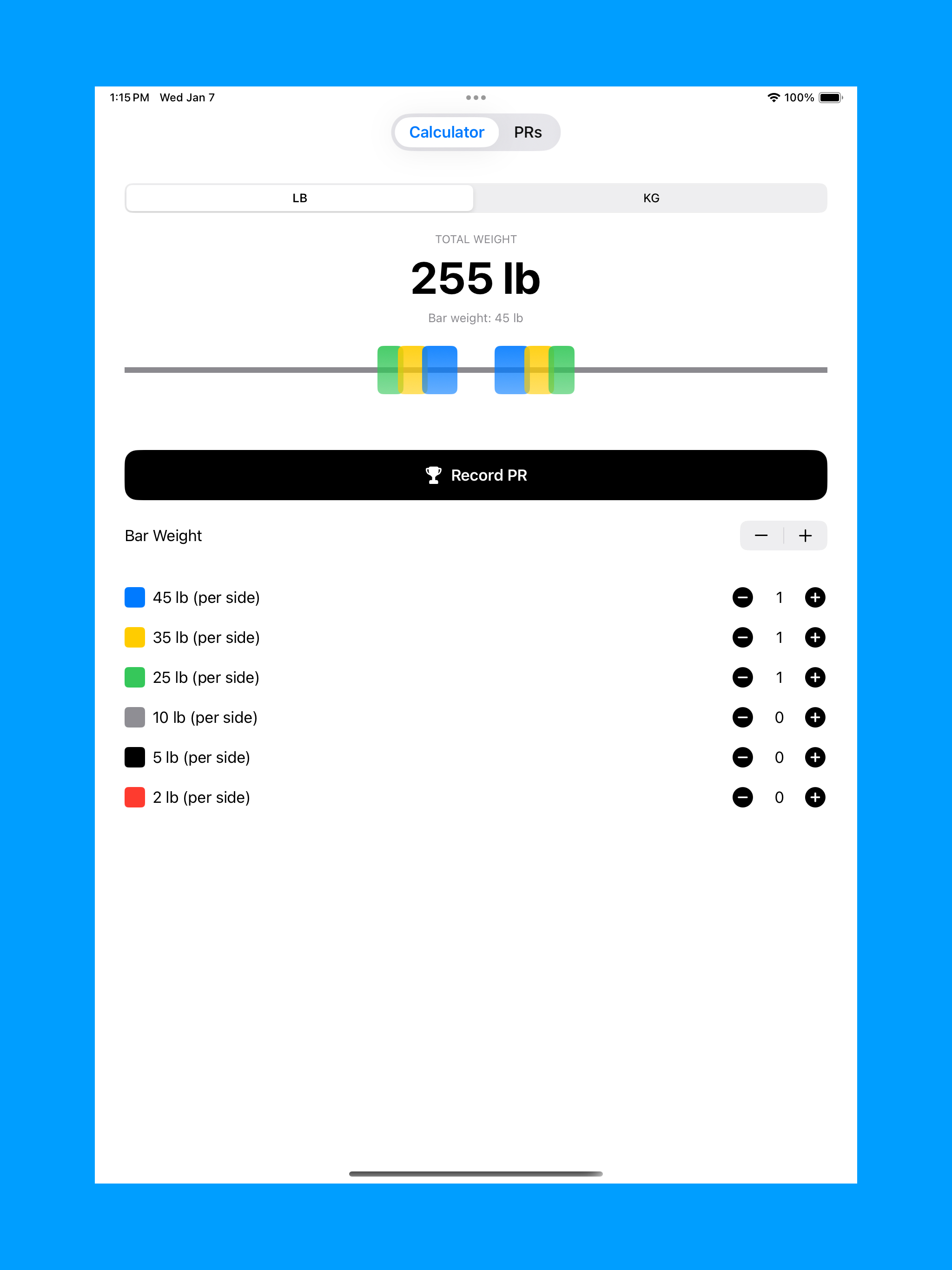 Barbell Weight Calculator + PR