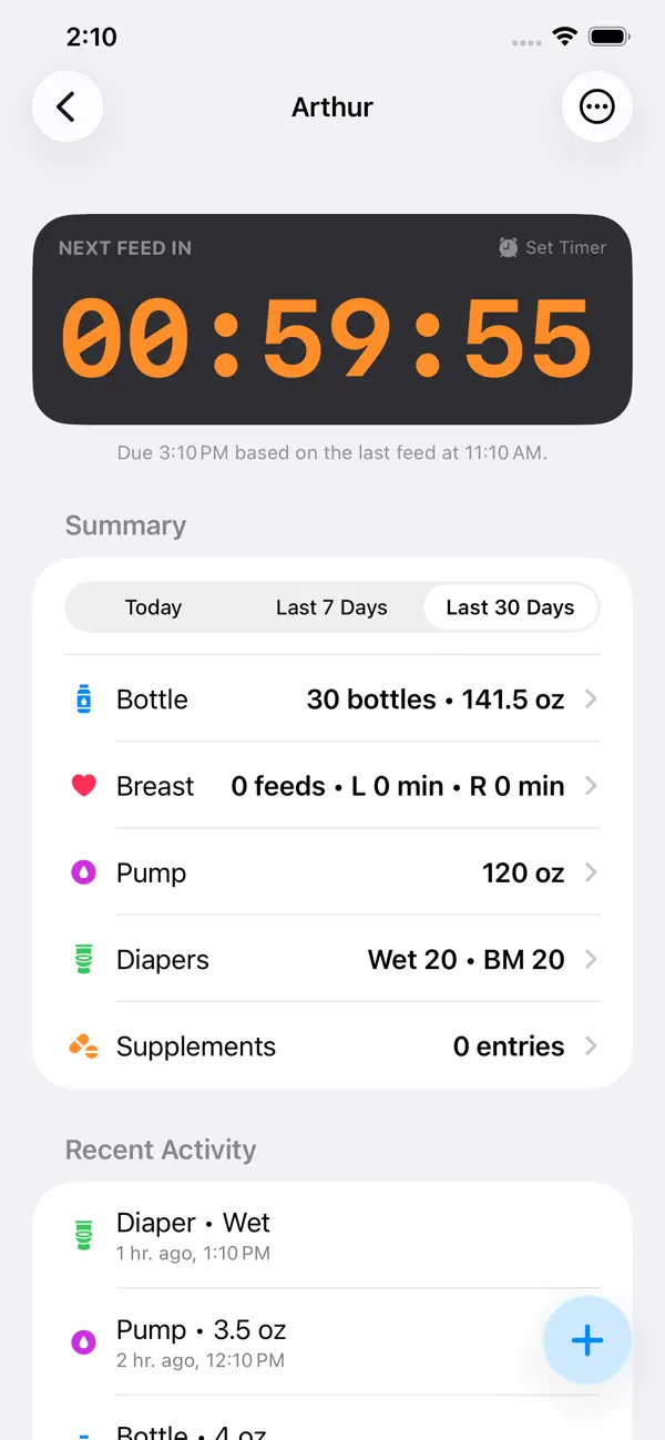 Screenshot #1 pour Baby Bear: Baby Feed Tracker
