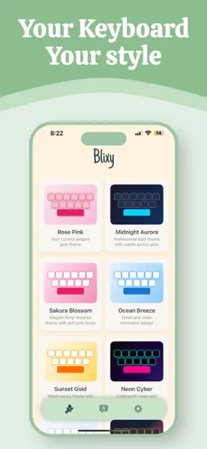 Blixy: Fonts & Themes Keyboard screenshot 1