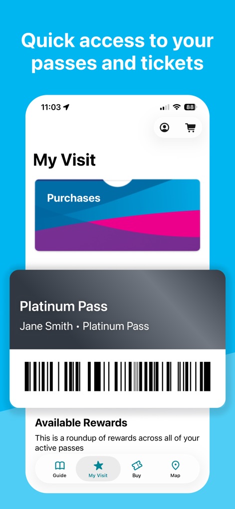 Aquatica - Discover the ease of accessing digital passes with barcodes and viewing personalized available rewards.