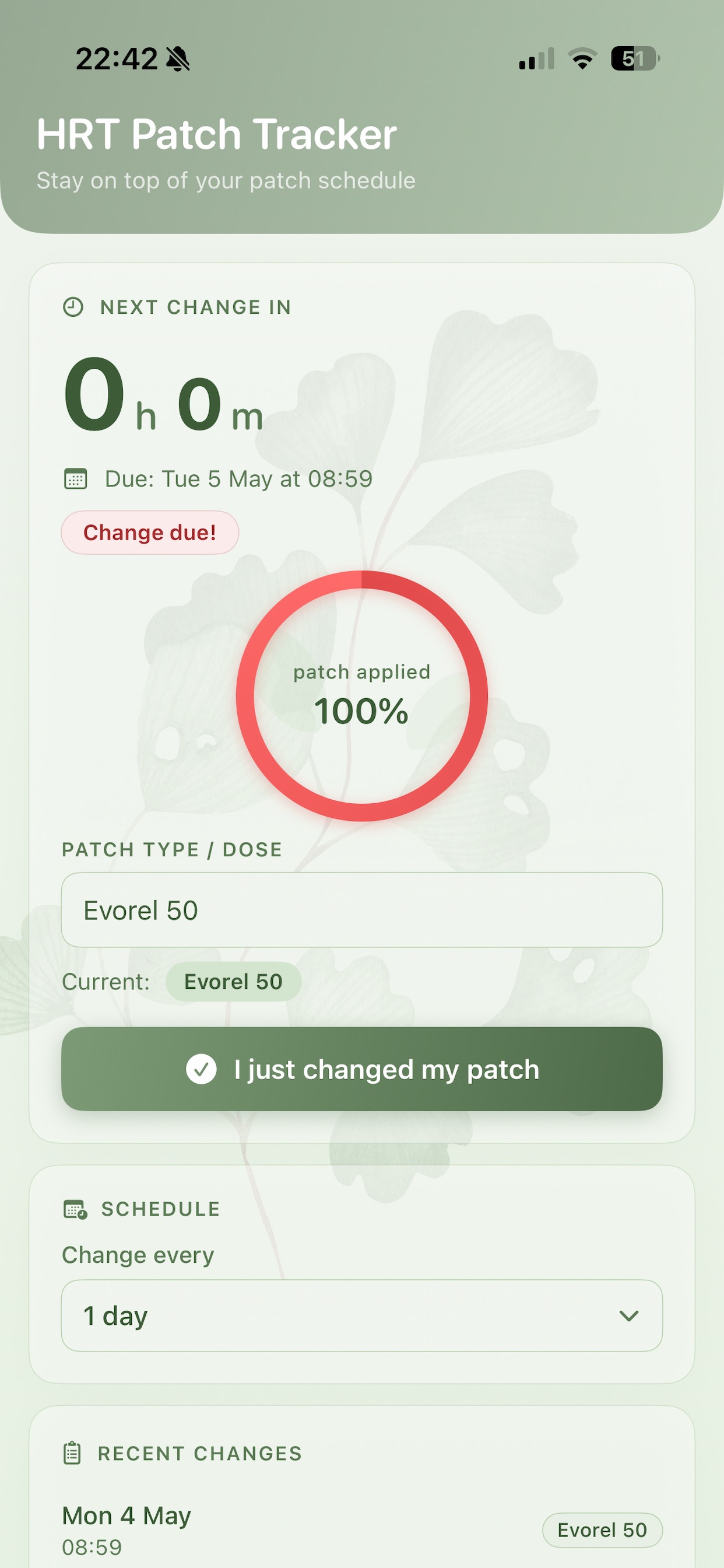 HRT Patch Tracker screenshot 2