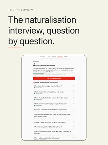 Einbürgerungstest Schweiz 2026 iPad screenshot