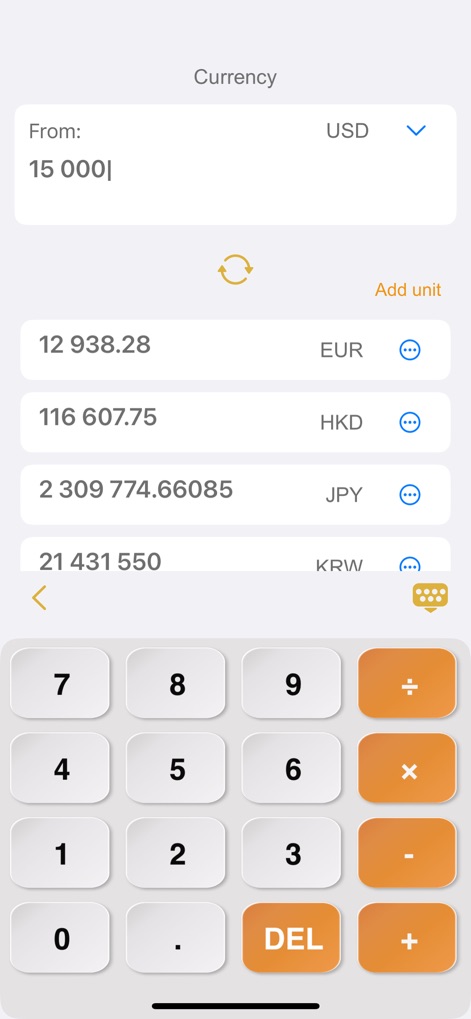 Scientific Calculator fx-991 - La herramienta integra un potente conversor de divisas, permitiendo a los usuarios convertir cantidades de una moneda como USD a múltiples equivalentes como EUR y JPY, con los resultados mostrados de manera clara y organizada.