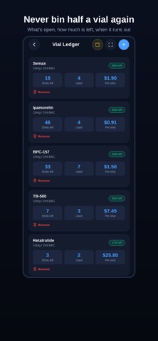 Peptide Wizard: Vial Tracker Screenshot 3 of 8