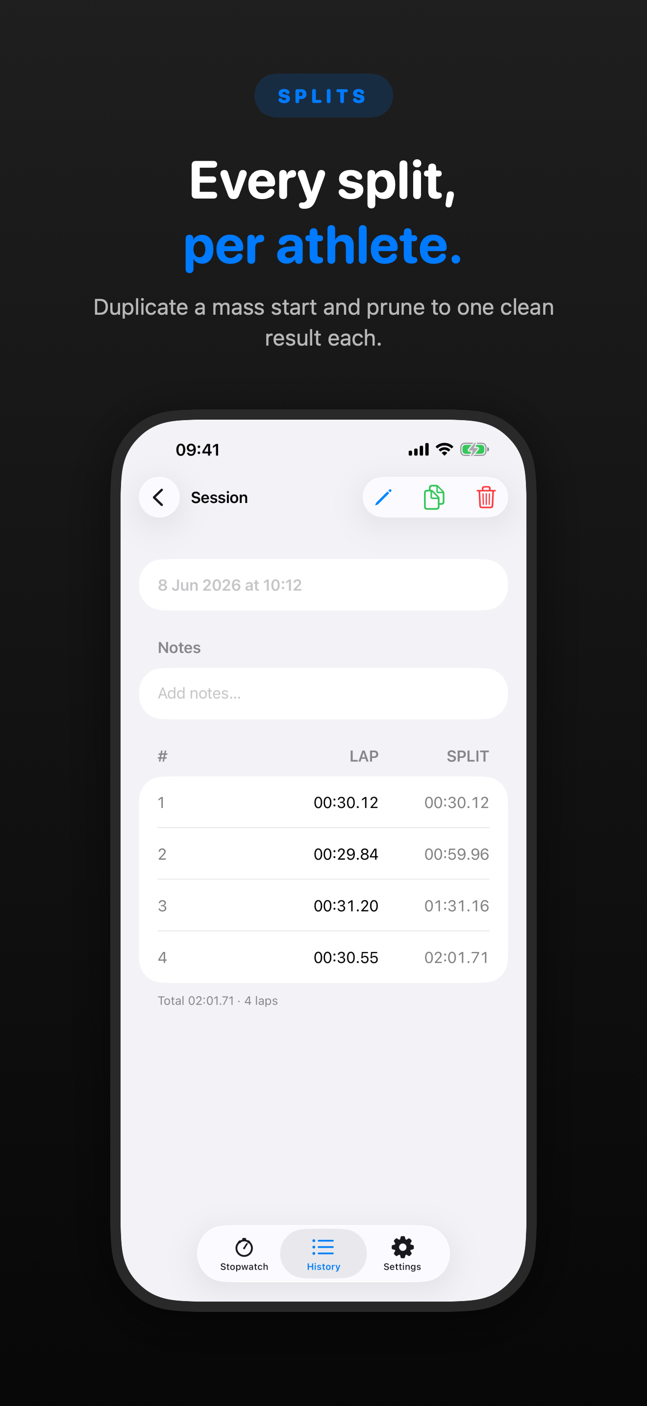 TapSplit – Coach Stopwatch