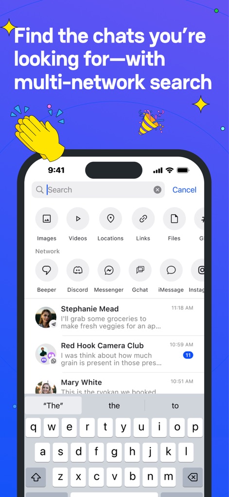 Beeper - Discover how Beeper's advanced search functionality allows users to efficiently locate specific content by filtering results by media type (e.g., Images, Videos) and across different networks like Discord or iMessage.