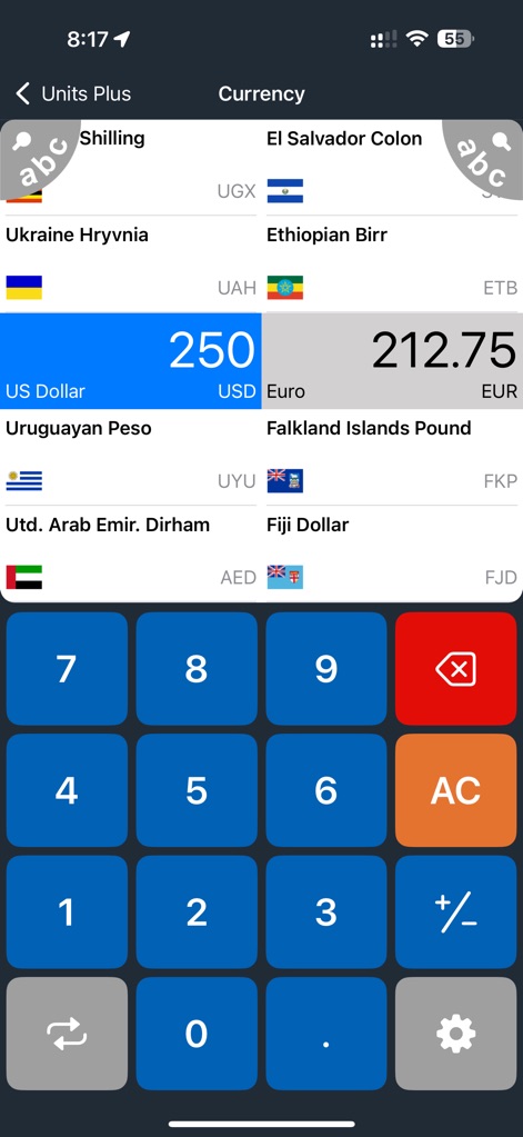 Unit Converter - Best Unit App - Achieve precise exchange rates with clearly demarcated input and output fields, supported by a large, responsive numerical keypad for quick calculations.