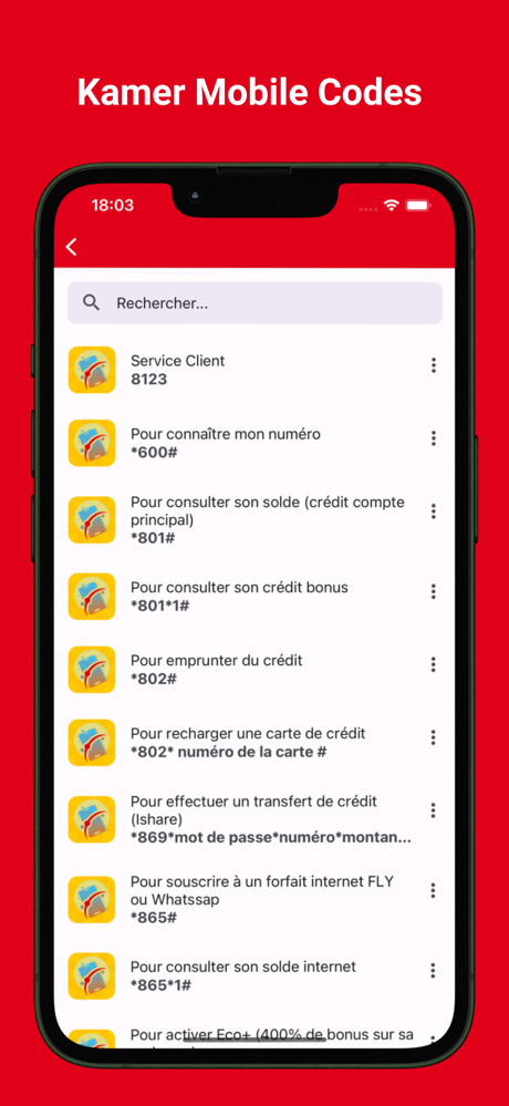 Kamer Mobile Codes screenshot 1