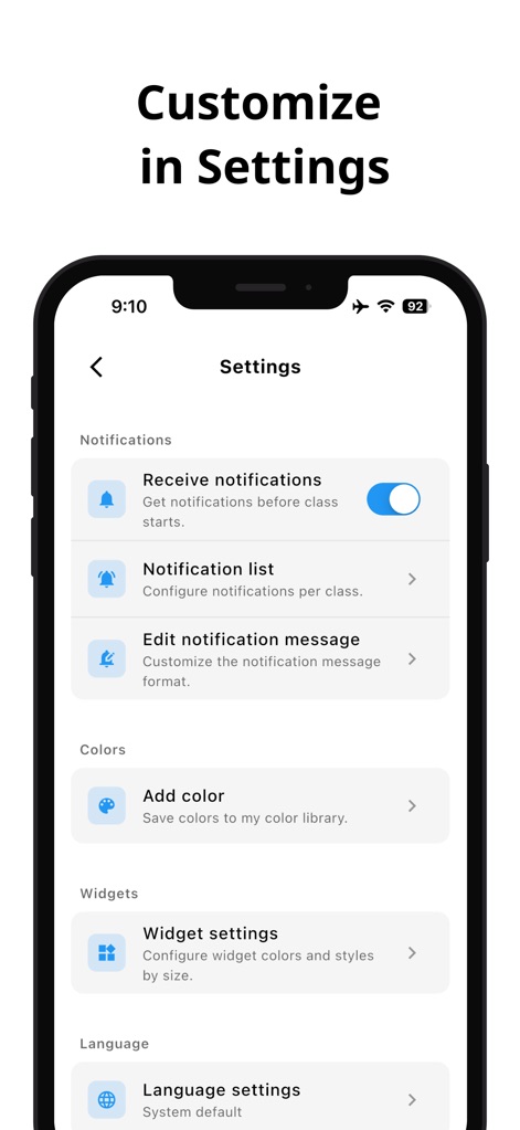 Simple Timetable - Cet outil offre une maîtrise complète des préférences via les options de notification modifiables et une personnalisation poussée de l'apparence des widgets.