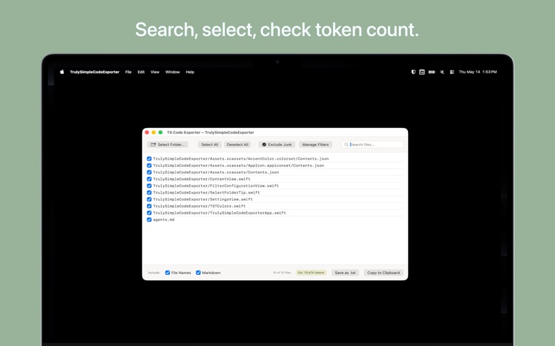 Truly Simple Code Exporter screenshot