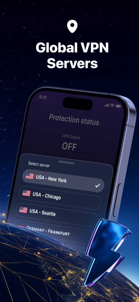 Secure360 VPN guard - This tool offers expansive connectivity, showcased by its comprehensive server list with country flags and the user-friendly "Select server" interface.