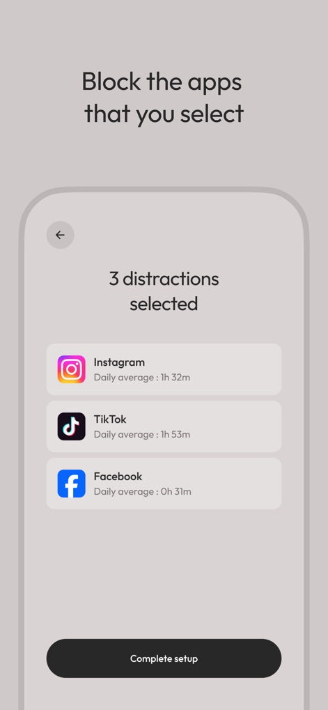 Brick - Ditch Distractions - This tool provides granular control over distractions, allowing users to select specific apps to block and view their daily average usage for each.