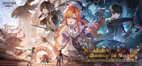 Wuthering Waves - このメインビジュアルは、主要なキャラクターの魅力的なデザインと、壮大なファンタジー世界観を一枚のイラストに凝縮して表現しています。