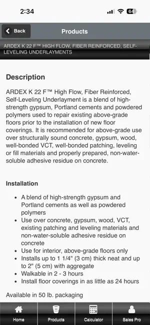 ARDEX Americas Product Calc screenshot 2