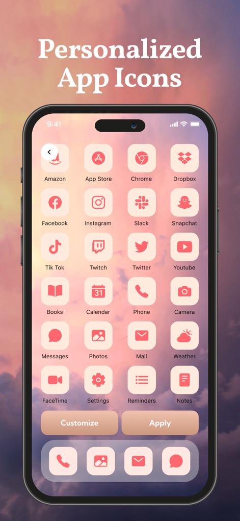 aesthetic kit: widgets, themes - Observe how users can personalize app icons for popular apps like Amazon and Chrome, seamlessly integrating them into their chosen aesthetic.