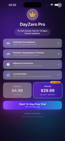 Dayzero: Aesthetic Countdown iPhone screenshot