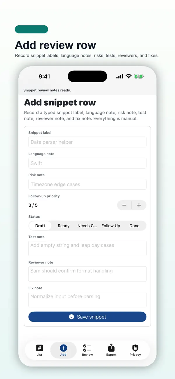 Screenshot #2 pour Code Snippet Review Pad
