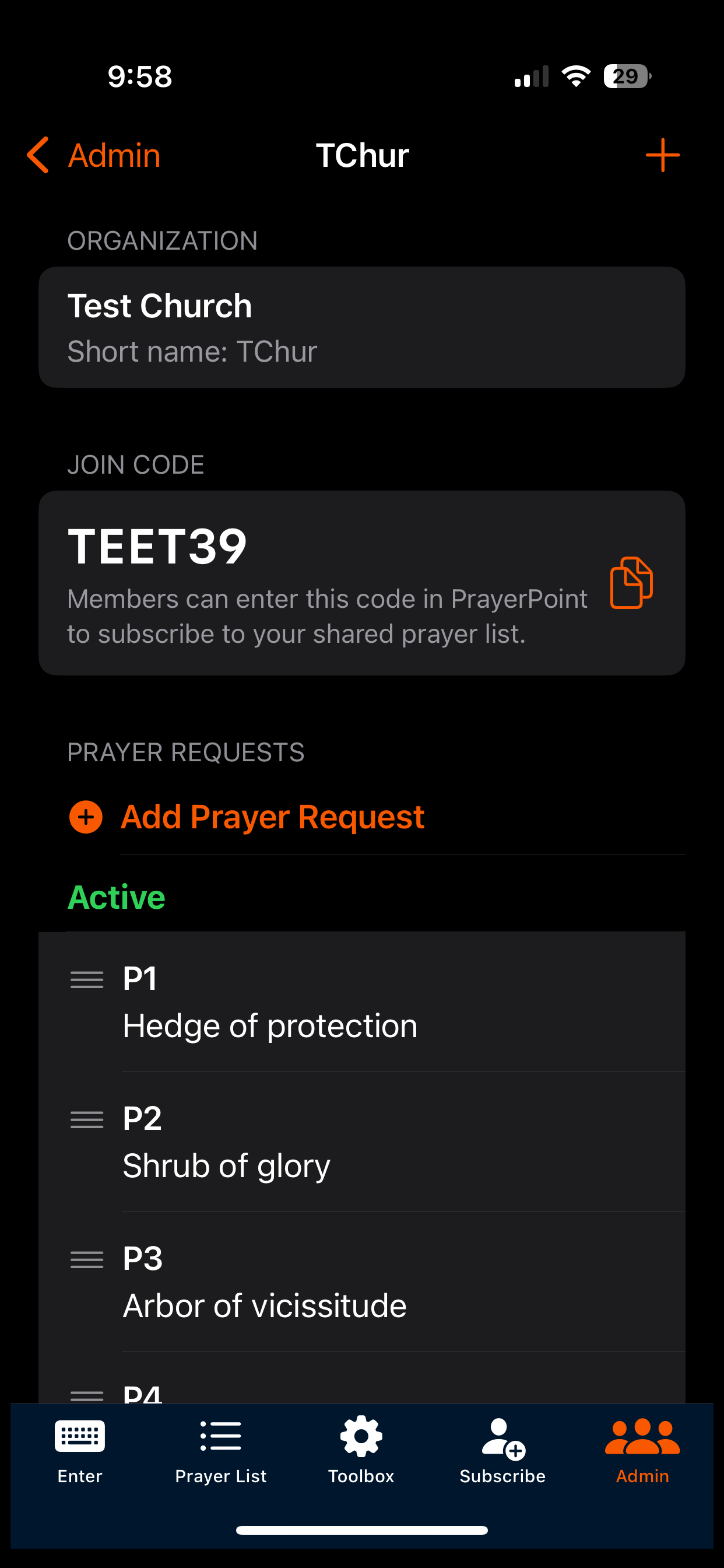 PrayerPoint: Prayer List