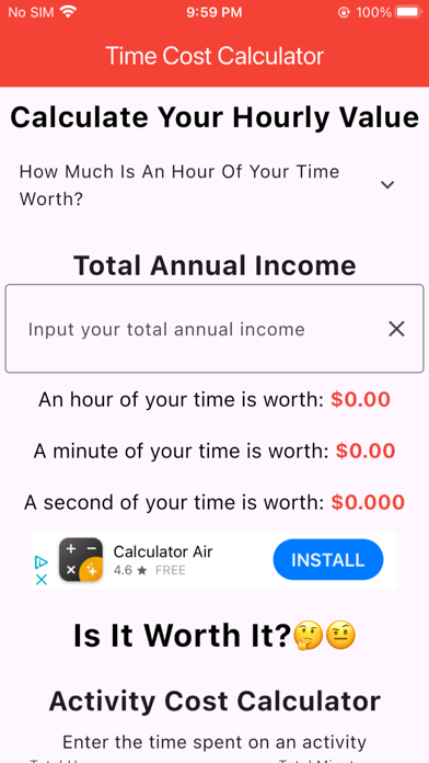 Time Cost Calculator Screenshot