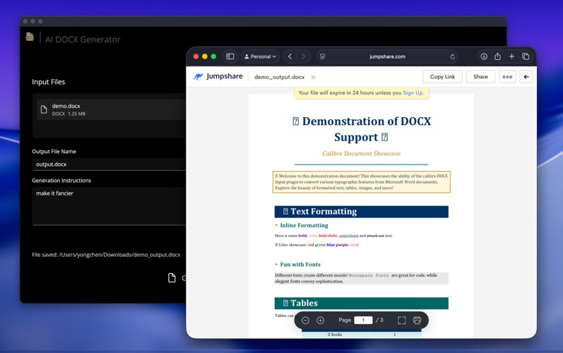 AI DOCX Generator app screenshot 2