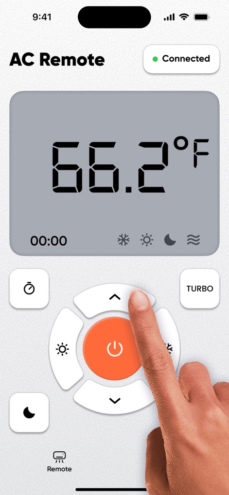 AC Remote: Universal Control. - Observe the precise temperature adjustment to 66.2°F and the intuitive layout of the large control pad for effortless AC management.