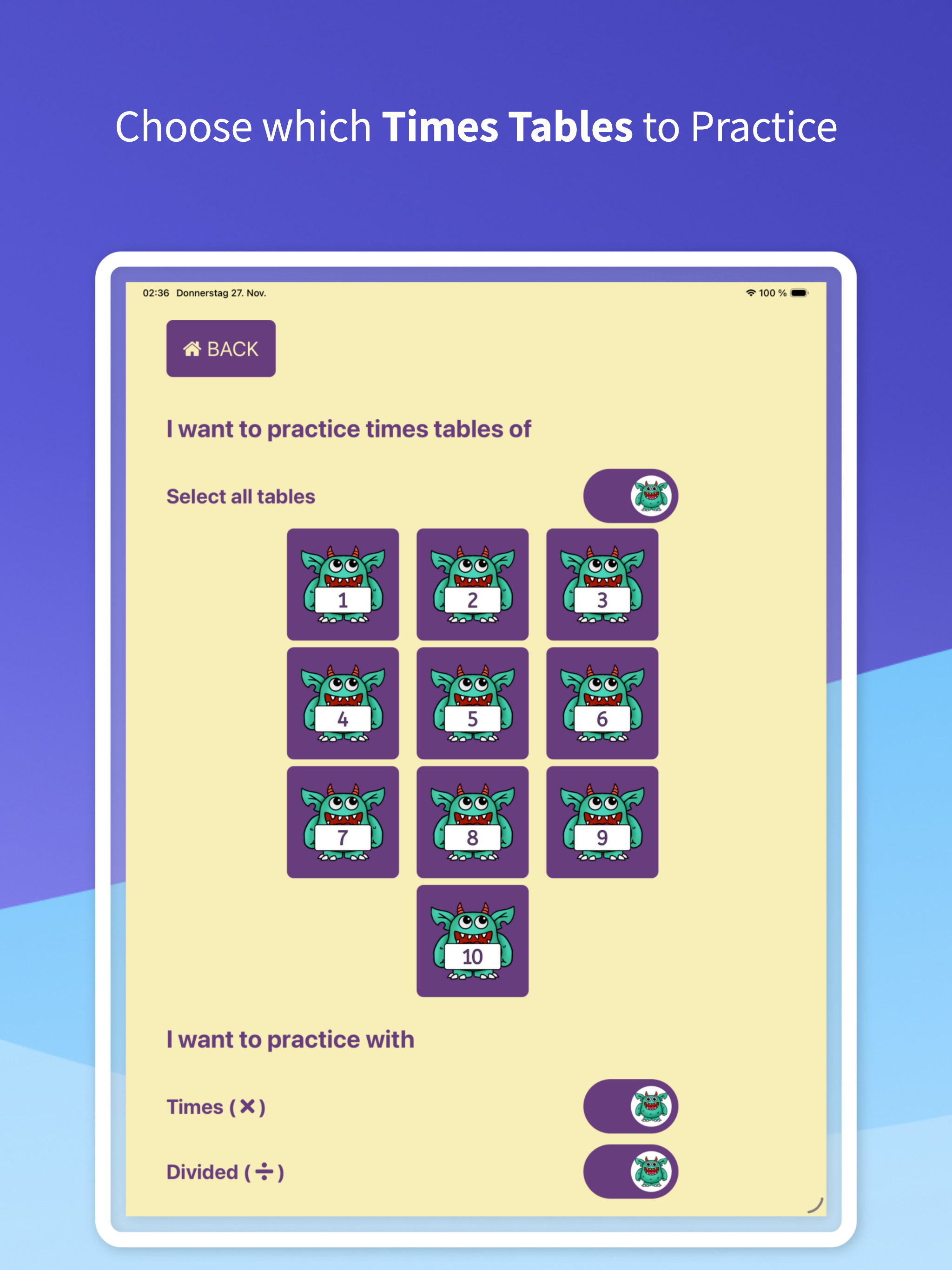 Monsty: Practice Times Tables