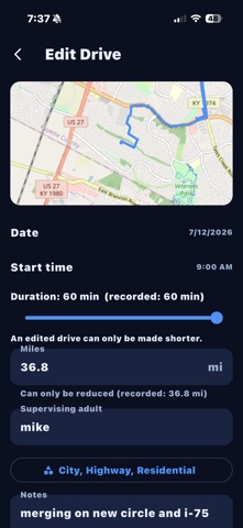 LogMyDrive iPhone screenshot