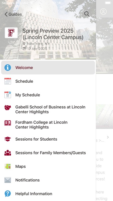 Fordham Admission Events Screenshot