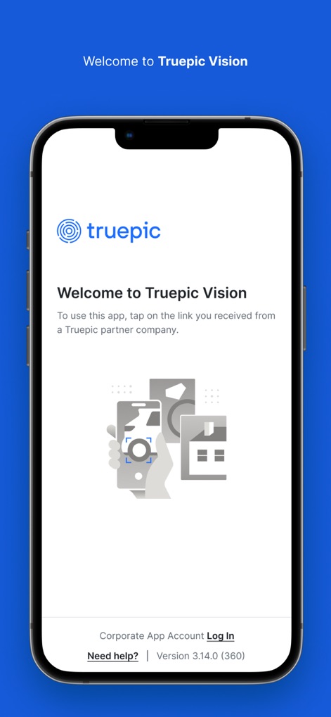 Truepic Vision - The app offers a streamlined onboarding process, featuring the prominent Truepic logo and a convenient 'Login' link for quick access.