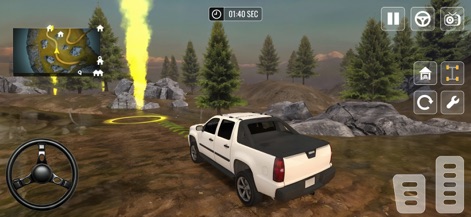 Real Offroad Jeep Driving Game - La aplicación guía a los usuarios hacia un punto de control brillante, inmersos en un terreno desafiante adornado con rocas y exuberante vegetación.