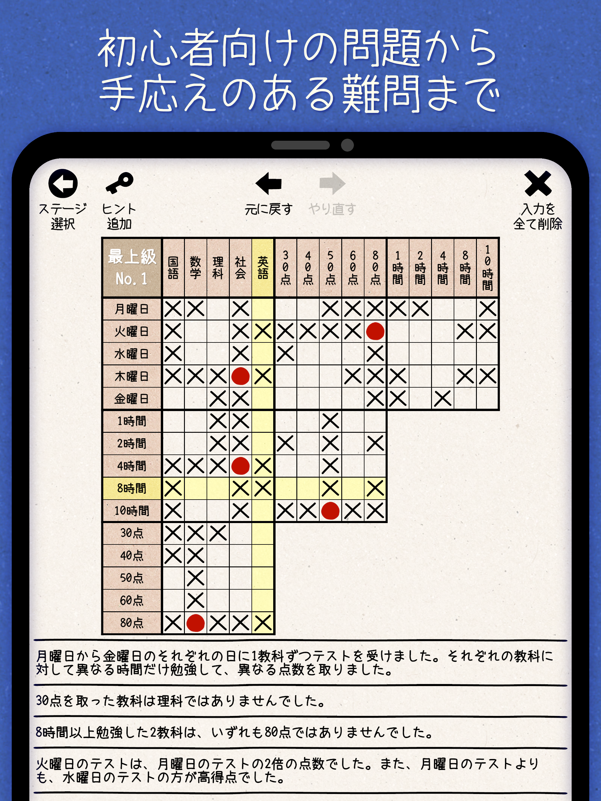 日本語の推理ロジックゲーム『マトリックス論理パズル』