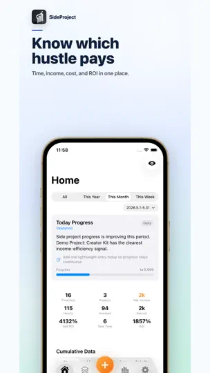SideProject: Side Hustle ROI iPhone Ekran Görüntüsü 1