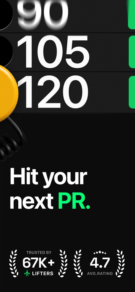 Setgraph: Gym Workout Tracker - 사용자는 이 앱의 직관적인 인터페이스로 다음 개인 최고 기록(PR)을 설정하고, 67K+ 이상의 사용자 평가에서 4.7점의 높은 만족도를 확인할 수 있습니다.