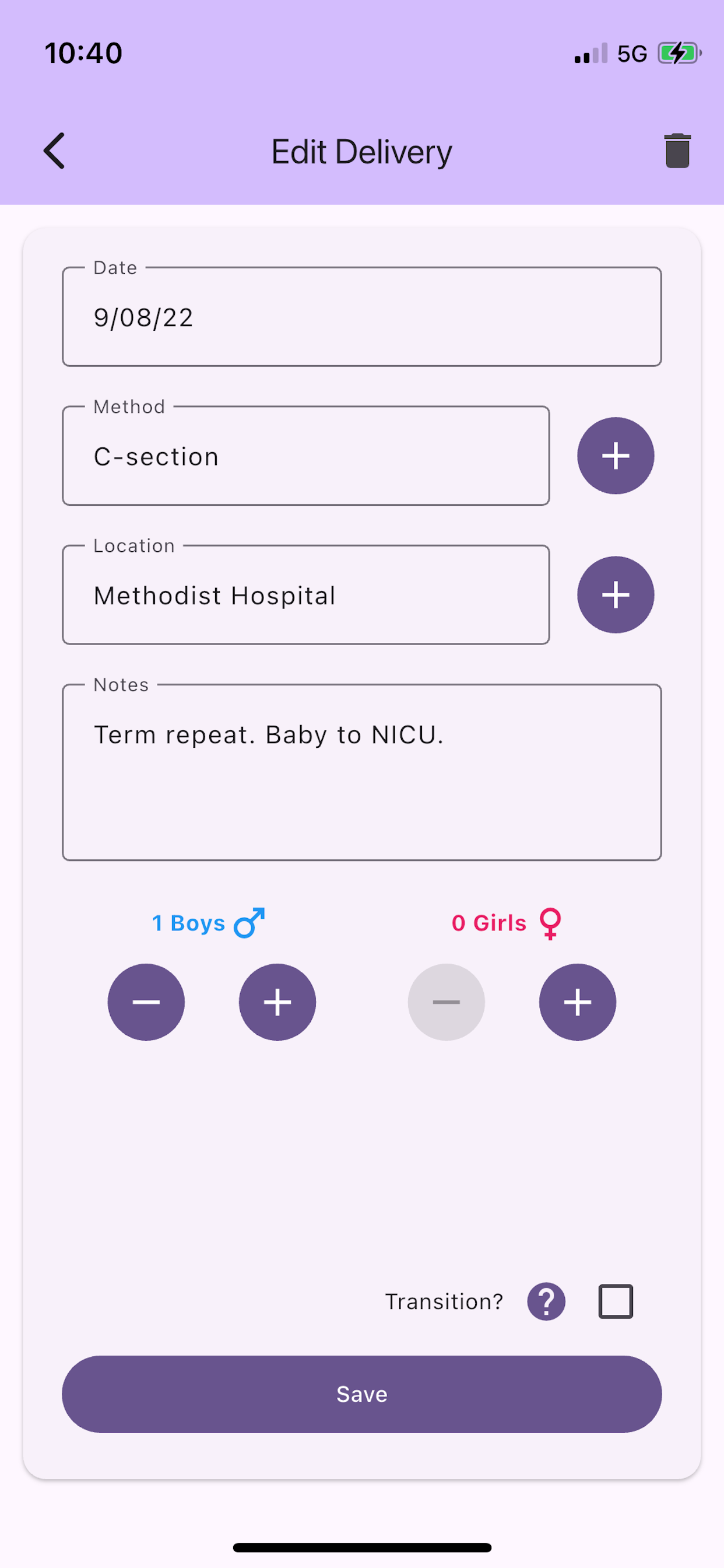 Birth Log