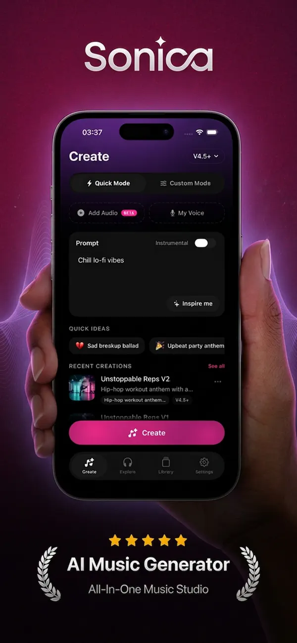 Screenshot #1 pour AI Music Generator - Sonica