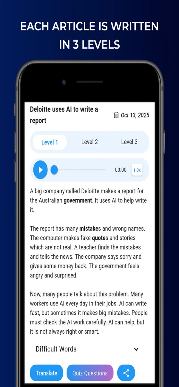 Screenshot #2 pour English News in Levels
