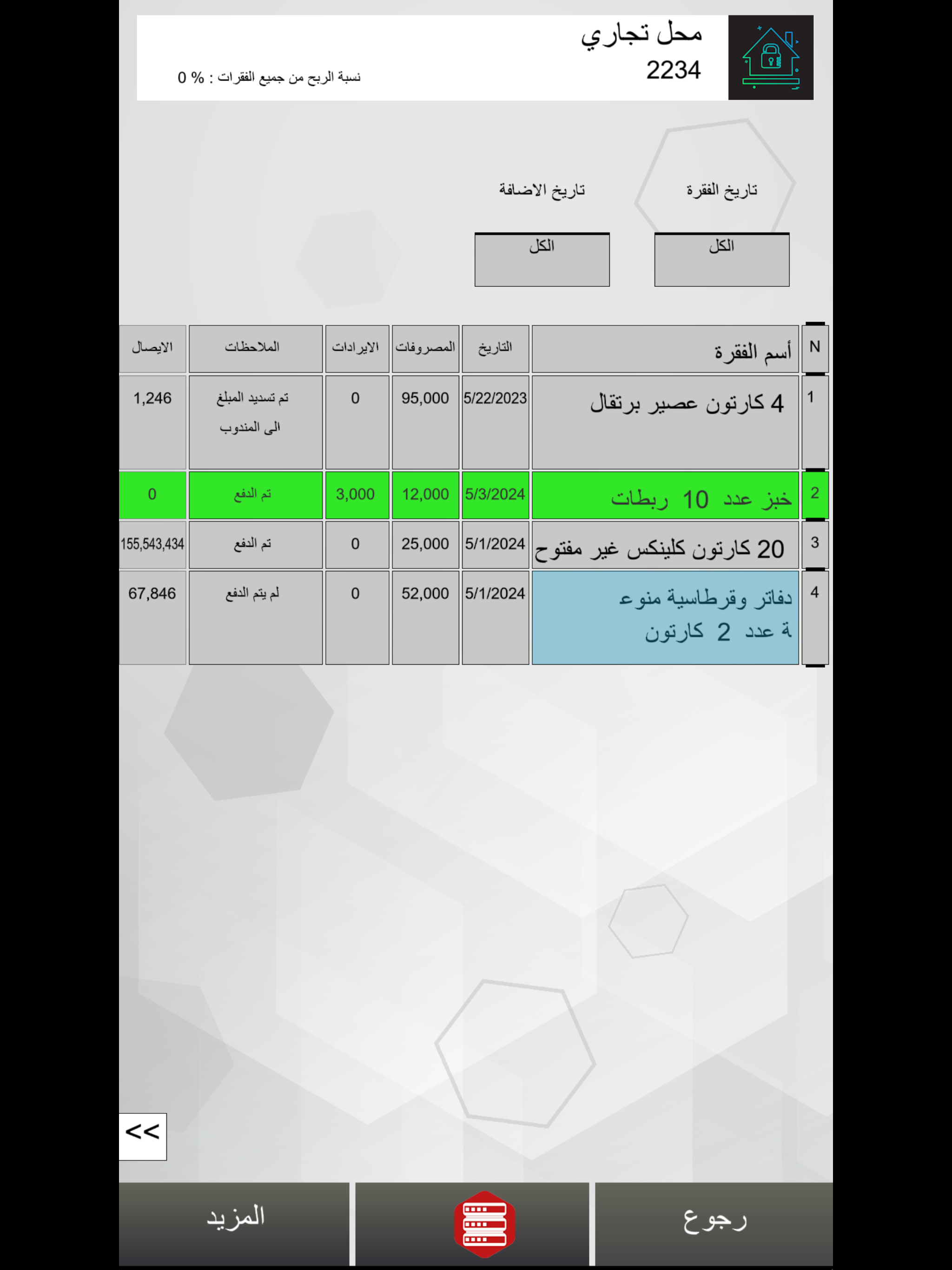 جدول حسابات مبيعات ومشتريات